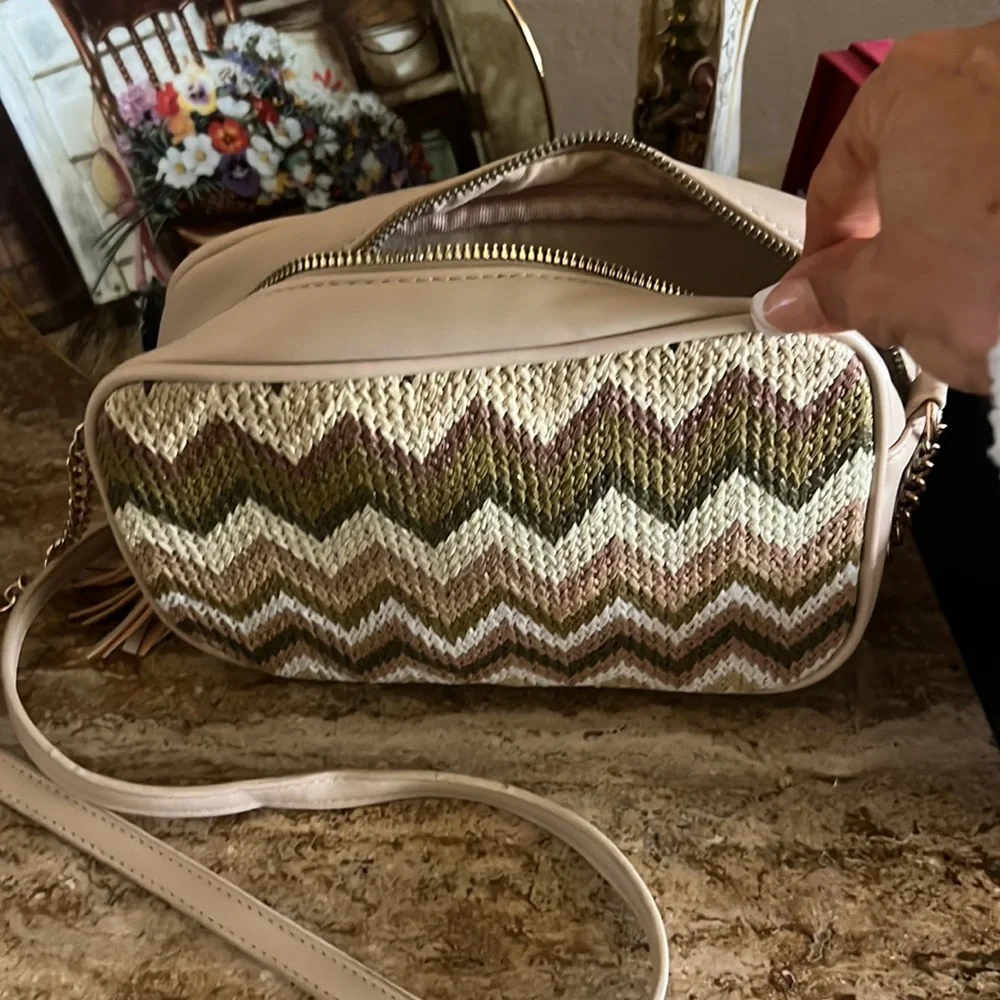 Sold Mini beige Purse, exterior pocket, fabric and leather exterior fabric - Picture 7 of 9
